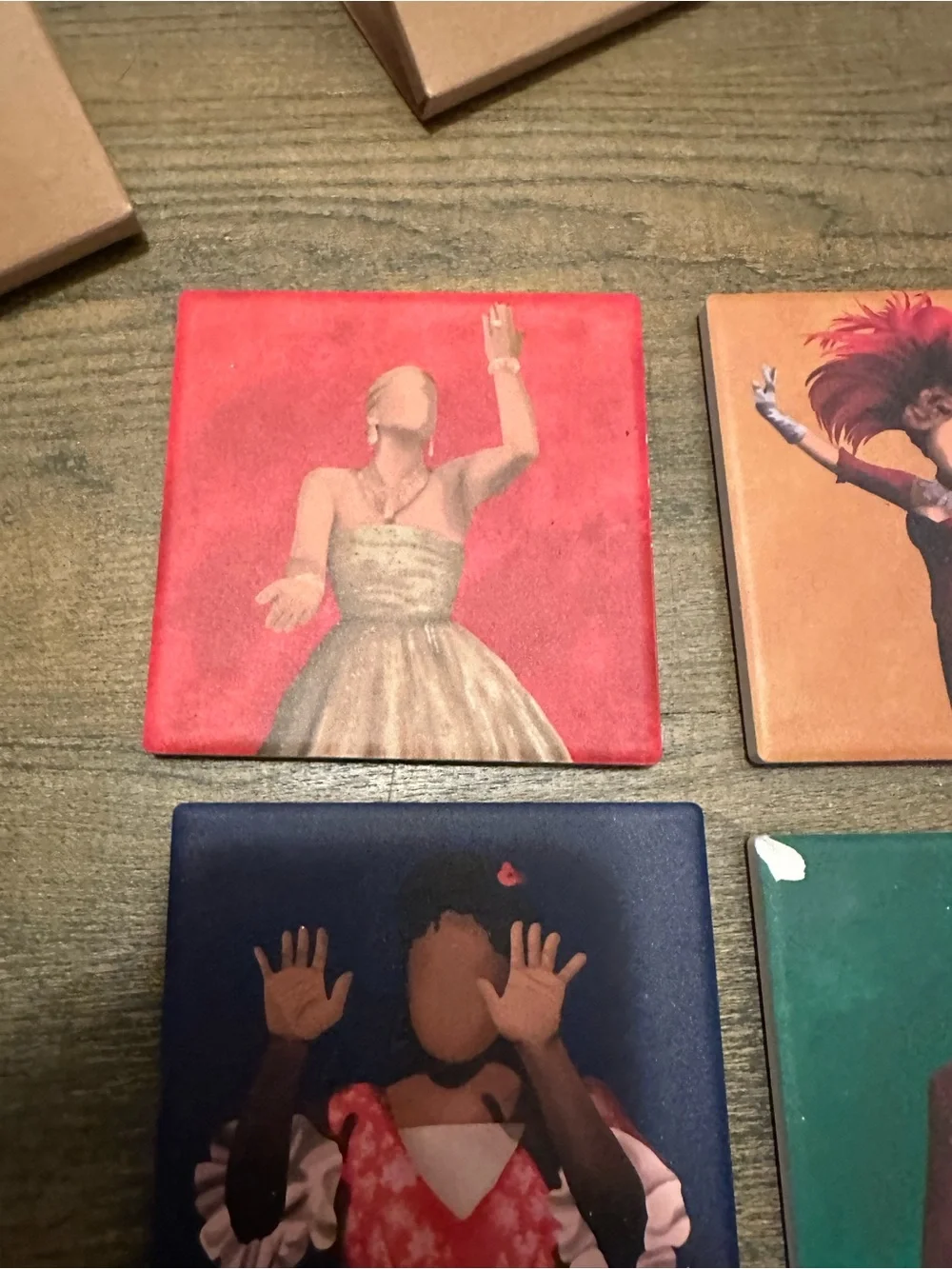 Set of 4 Broadway Musical Theater Character Art Coasters